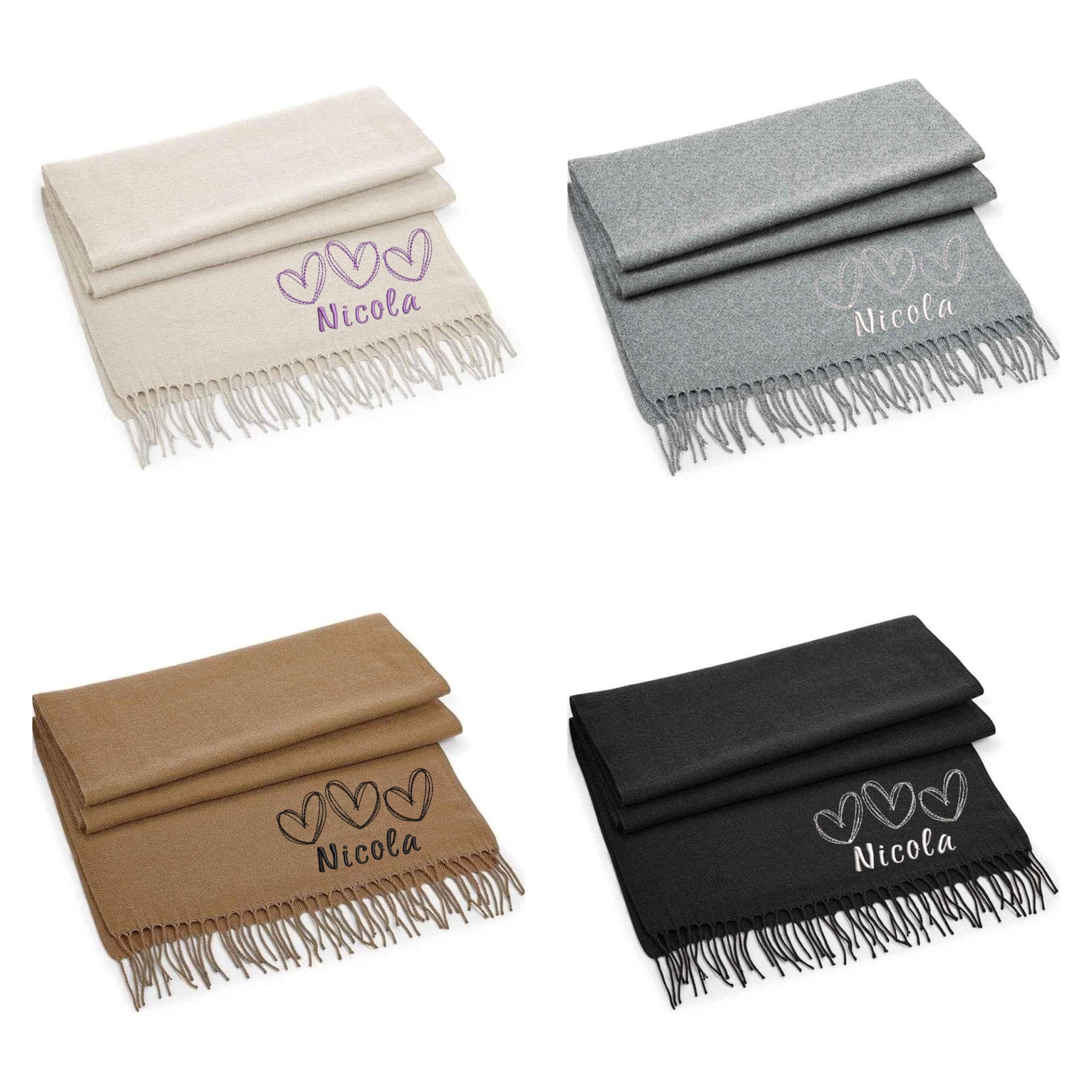 Embroidered Hearts Scarf for ladies, winter fashion